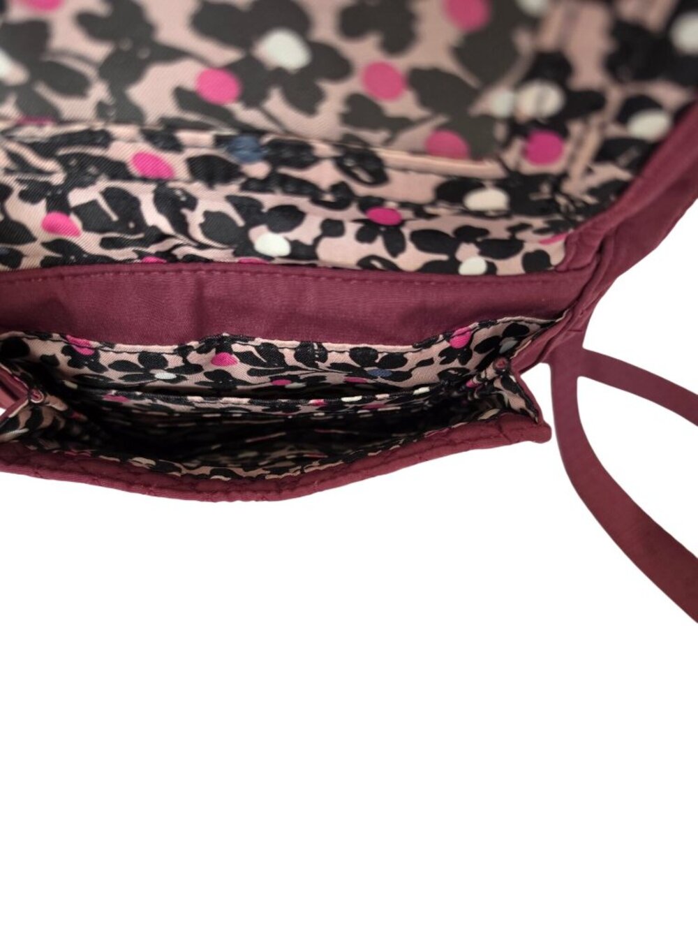 Vera Bradley Quilted Crossbody Organizer Bag Burgundy Plum Floral Interior - Picture 4 of 13